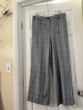 LOFT Gray Plaid Wide-Leg Dress Pants